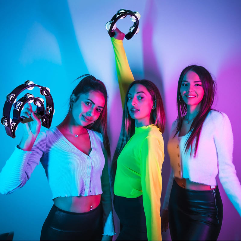 7 Pcs Tambourines for Adults, Metal Jingles Hand Held Percussion Half Moon Tambourine Foot Tambourine Sand Hammer Egg Shakers for Church KTV School Party Music Supplies