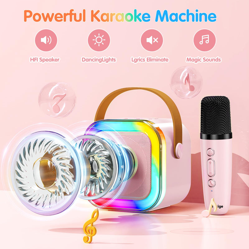 [AUSTRALIA] - Txcige Mini Karaoke Machine for Kids Adults, Portable Bluetooth Karaoke Speaker with 2 Wireless Microphones & Colorful Lights, Karaoke Machine for Girls Boys Birthday Christmas (Pink) Pink 