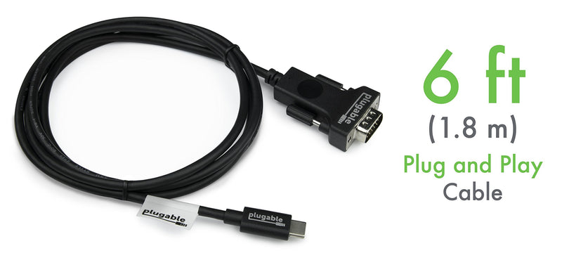 Plugable USB C to VGA Cable - Connect Your USB-C or Thunderbolt 3 Laptop to VGA Displays up to 1920x1080@60Hz (Compatible with 20189 MacBook Pros, Dell XPS 13 and 15, Surface Book 2), 6 Feet, 1.8m