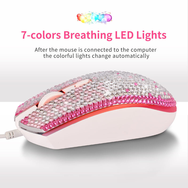 Gaming Mouse,7 Colors Backlit Optical Game Mice Ergonomic USB Wired with 1600 DPI and 6 Buttons 4 Shooting for Computer/Win/Mac/Linux/Andriod/iOS. (White&Pink) White&Pink