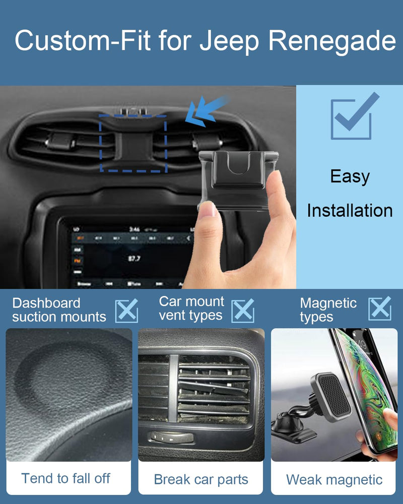 oricarmes Jeep Renegade Phone Holder for Jeep Renegade Accessories 2023 2024 Custom Fit for Renegade Phone Mount 2015-present Compatible for All Cell Phones