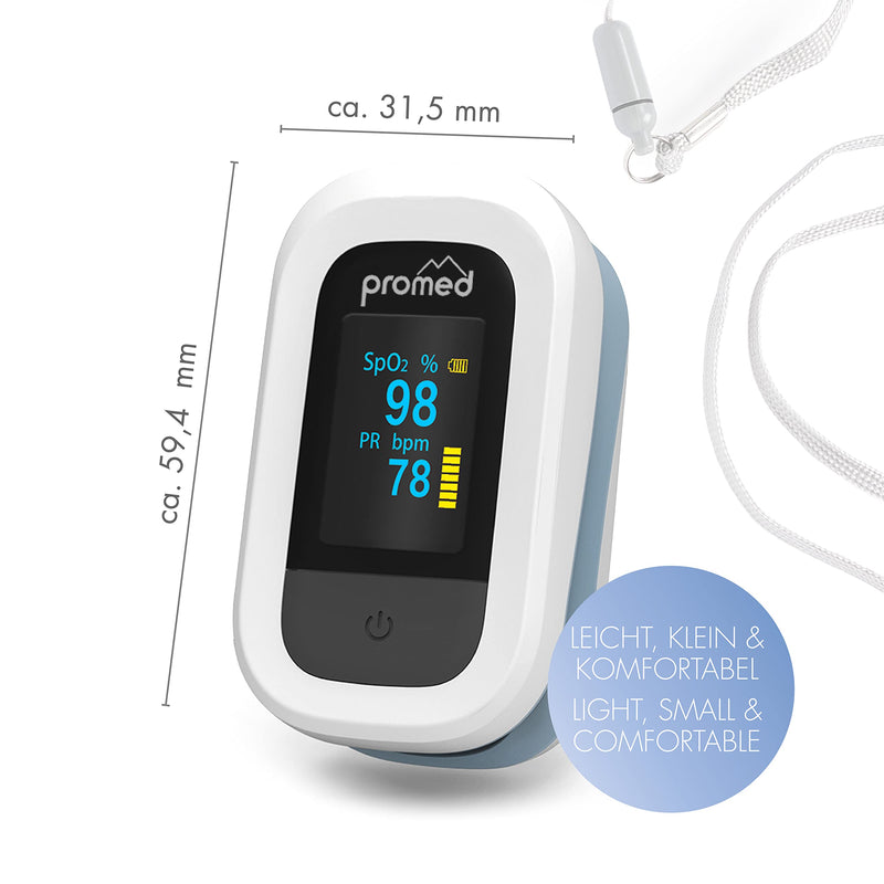 Promed Pulse Oximeter PM-200 Pro, Easy Measurement of Heart Rate & Oxygen Saturation in the Blood, Finger Pulse Oximeter with OLED Display and Automatic Shut-Off