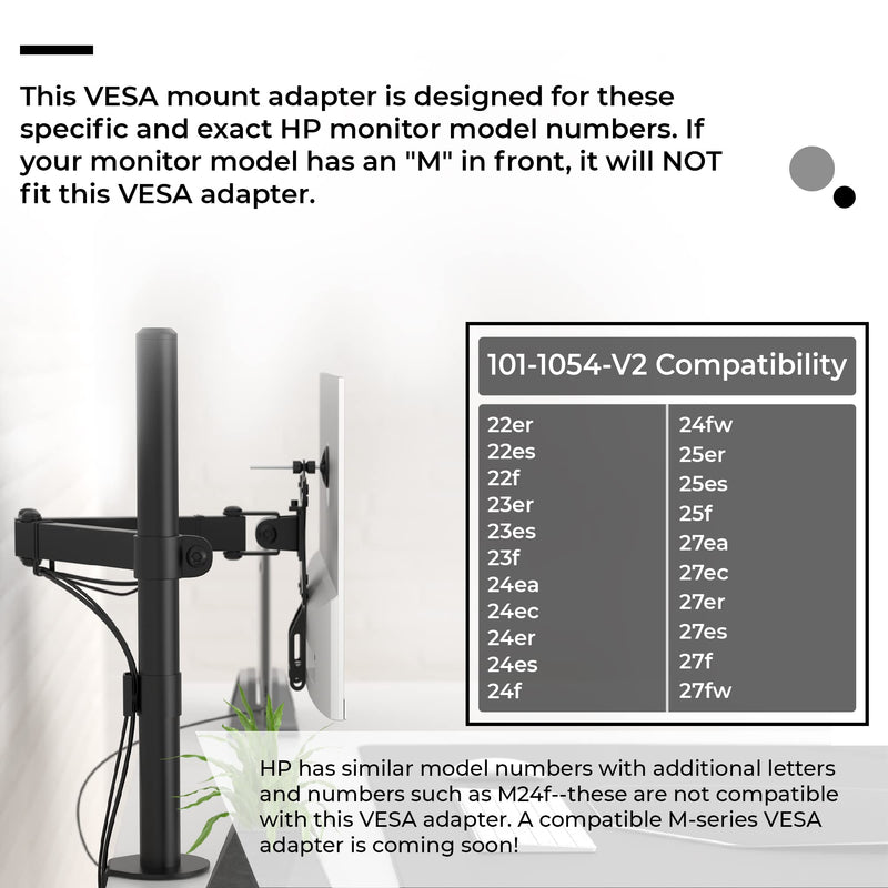 HumanCentric VESA Mount Adapter for HP Monitors 22er, 22es, 22f, 23er, 23es, 23f, 24ea, 24ec, 24er, 24es, 24f, 24fw, 25er, 25es, 25f, 27er, 27ea, 27es, 27f, 27fw, 27ec VESA Adapter Bracket (Black) One Pack