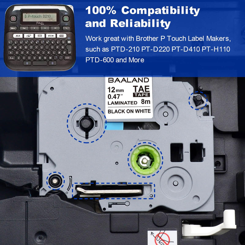 10-Pack Label Maker Tape Replacement for TZe231 Brother P Touch Label Maker Tape 12mm 0.47 Inch Laminated White Tz Tape Compatible with PT-D210 PT-D200 PT-D220 PT-H100 PT-H110 PT-D600, Black on White 10