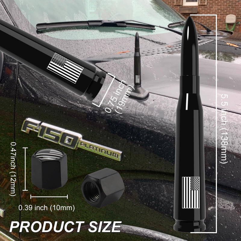 Car Truck Antenna with Tire Valve Caps American Flag Universal Short Replacement for GMC Sierra Chevy Silverado Dodge Ram 1500 2500 3500 Ford F150 F250 F350 Super Duty Raptor Radio Accessories, Black 5.5 inch