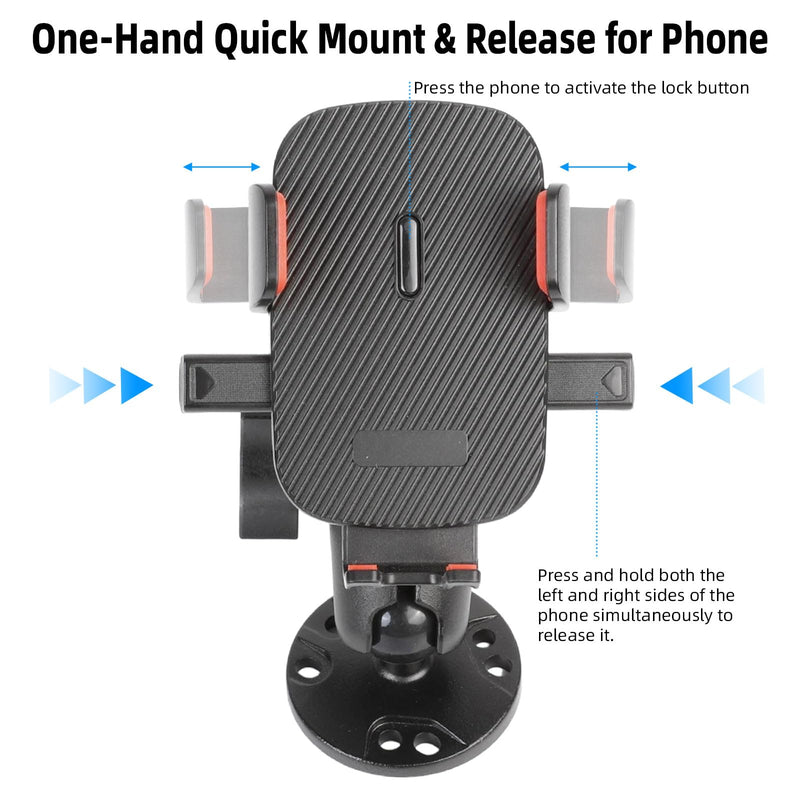 xik 1" Ball Phone Holder Mount for Car/Boat/Kayak/Truck Dashboard | 1s Lock & Release, 360° Adjustable, AMPS Hole Round Base B Size System, Universal Phone Holder with 5.91" Aluminum Alloy Arm Long(5.91" Arm)