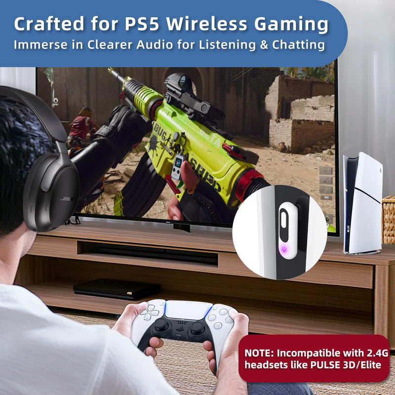 [AUSTRALIA] - USB-C Bluetooth Audio Adapter for PS5 & PS4, Low Latency Wireless Audio Transmitter with aptX-Adaptive, Bluetooth Headphones & Earbuds 