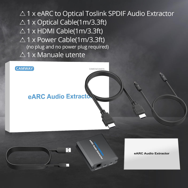 [AUSTRALIA] - CAMWAY 192KHz eARC/ARC Audio Extractor - Used with HDTV ARC/eARC Ports to Optical Soundbar/Amp,Professional ARC to Optical Audio Adapter, Dolby DTS 5.1 Surround Sound & 2.0 CH Stereo, Easy to Setup 8.3 x 5.2 x 3.8 cm eARC/ARC to Optical Toslink SPDIF 