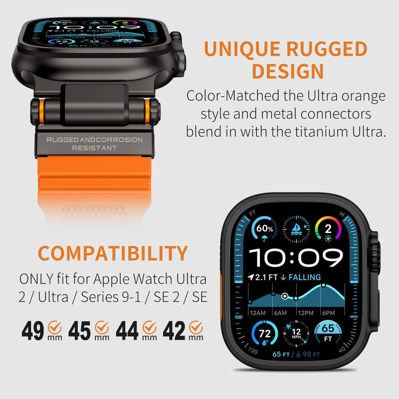 Rubber Band Compatible with Apple Watch Band 49/46/45/44/42mm, Orange/Black and Black/Black