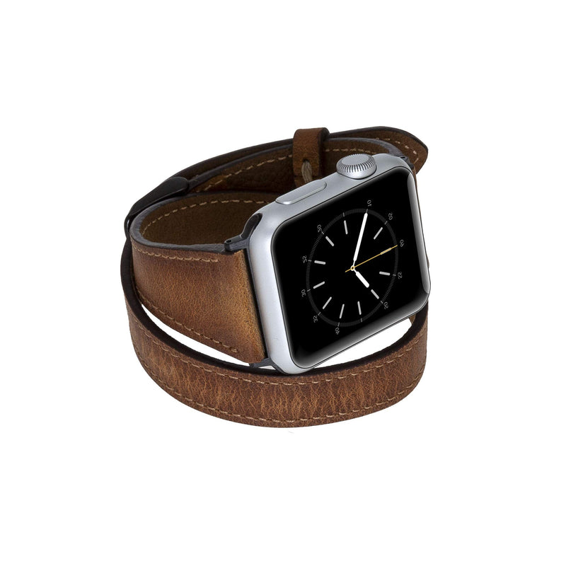 Venito Serena Slim Double Wrap Leather Watch Band Compatible with Apple Watch 42mm 44mm 45mm - iwatch Series 1, 2, 3, 4, 5, 6, 7, SE (Antique Brown w/Black Stainless Steel Hardware