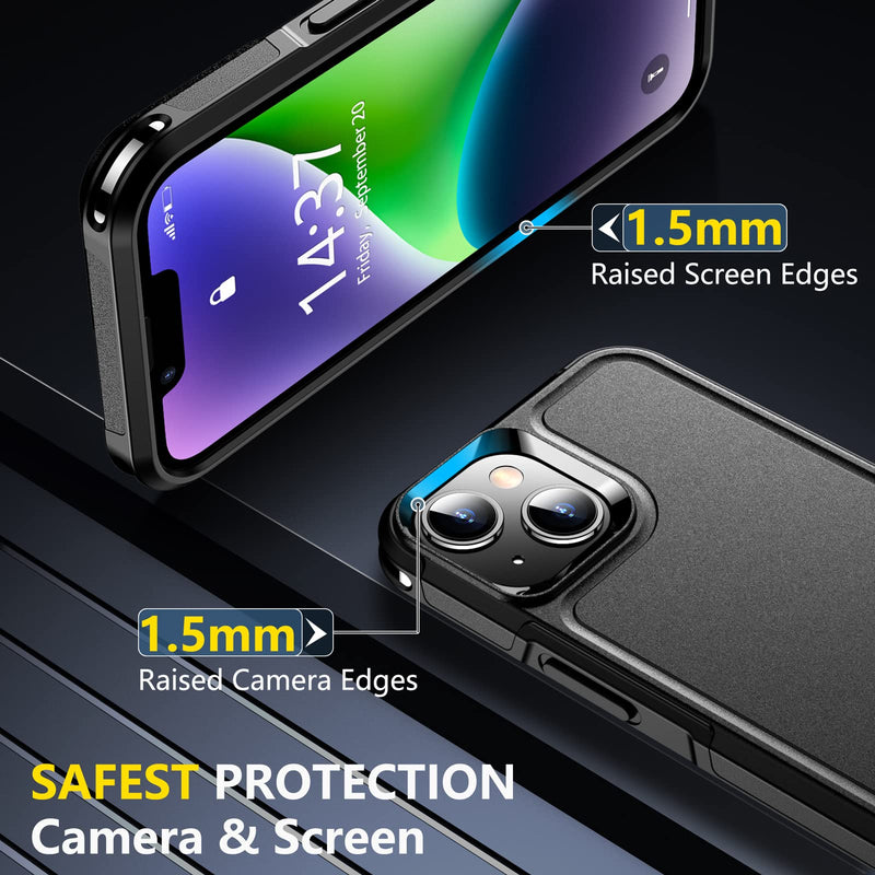 SPIDERCASE for iPhone 14 Case/iPhone 15 Case, [15 FT Military Grade Protection] 2 Pack [Tempered Glass Screen Protectors+Camera Lens Protectors] Heavy Duty Shockproof Case, Black
