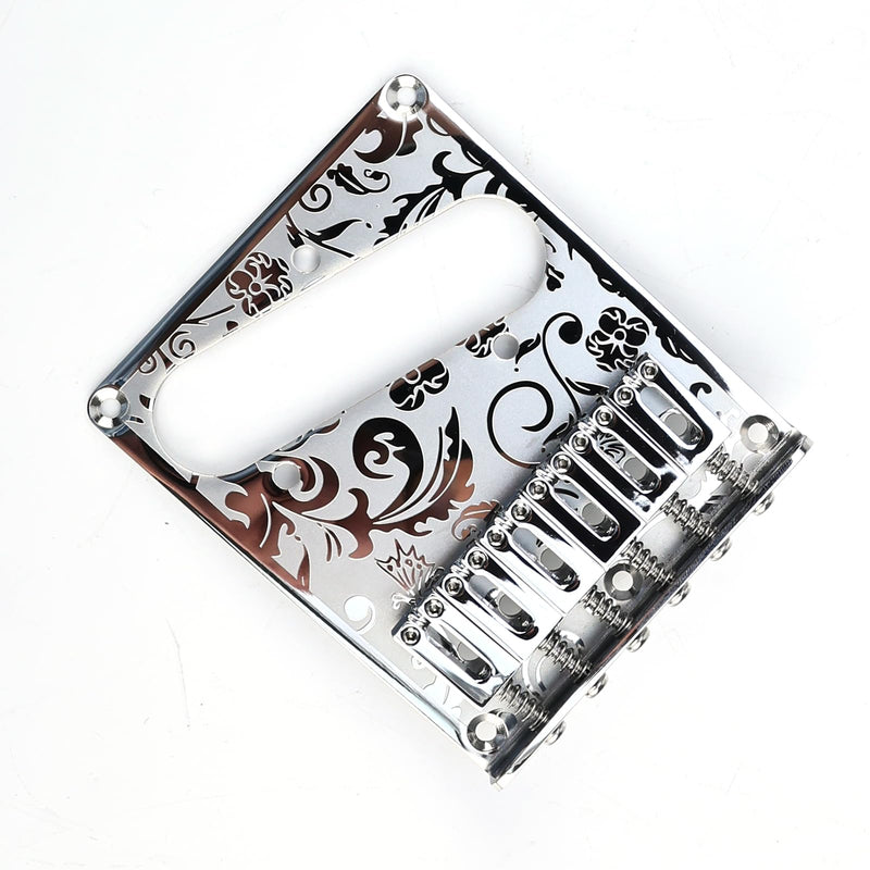 10.5mm Engraved Stainless Steel Fixed Electric Guitar Bridge Single Pickup Hole 6-string Guitar hardtail Bridge for Telecaster Tele TL Style Electric Guitar Replacement Parts (Chrome) Chrome