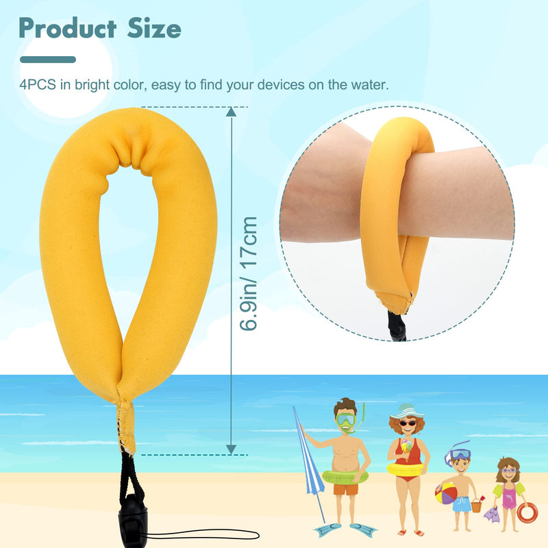 4Pcs Waterproof Camera Float Strap, Universal Floating Strap, Waterproof Camera Float Foam Strap for Underwater Camera Yellow