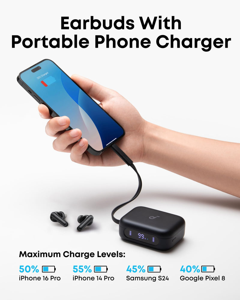 Soundcore P41i by Anker Adaptive Noise Cancelling Earbuds | With Portable Charging, Built-in Lightning Adapter, 192H with Case, 6-Mic AI Clear Calls, IPX5 Wireless Bluetooth Earbuds Black