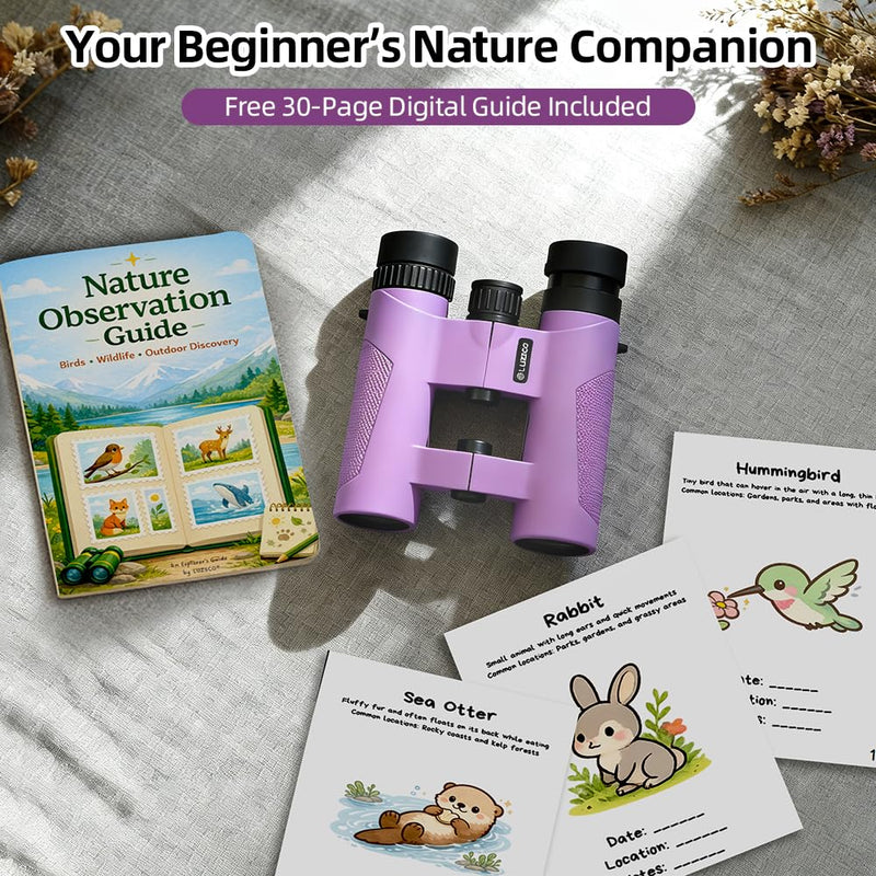 [AUSTRALIA] - Binoculars for Kids 8-12, 10x25 Kids Binoculars for Nature Exploration, HD Childrens Binocular for Bird Watching, Hiking, Camping, Outdoor Adventure - Purple 