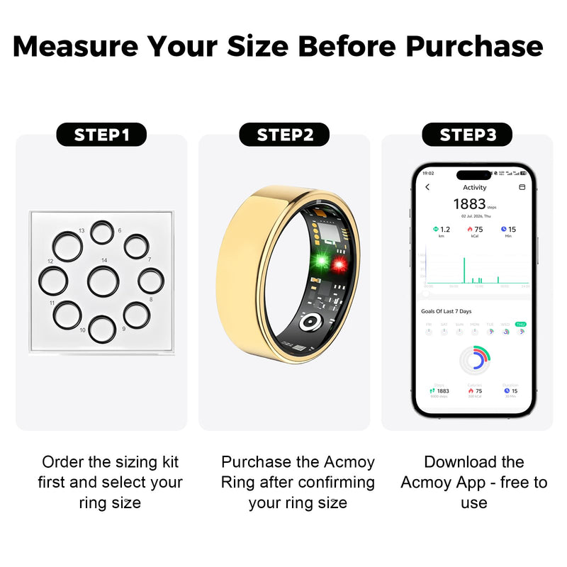 Smart Ring for Women Men, Health Tracking Ring No APP Fee (Gold,8) | 24/7 Fitness Tracker Heart Rate/SpO2/Stress/Sleep Monitor, IP68 Waterproof, Long Battery Fast Charge, iOS/Android Compatible Gold 8