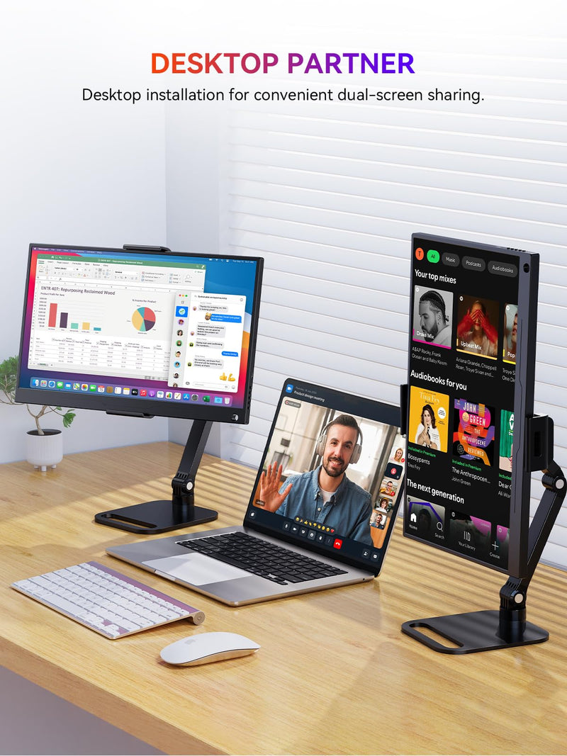 UPERFECT Portable Monitor & Tablet Stand, Heavy-Duty Carbon Steel Mount | Adjustable Clamp, Fits 4.7–19" Devices, 360° Rotation, Foldable Desk Mount for iPad, Phone, Tablet & Travel Use 19 inch