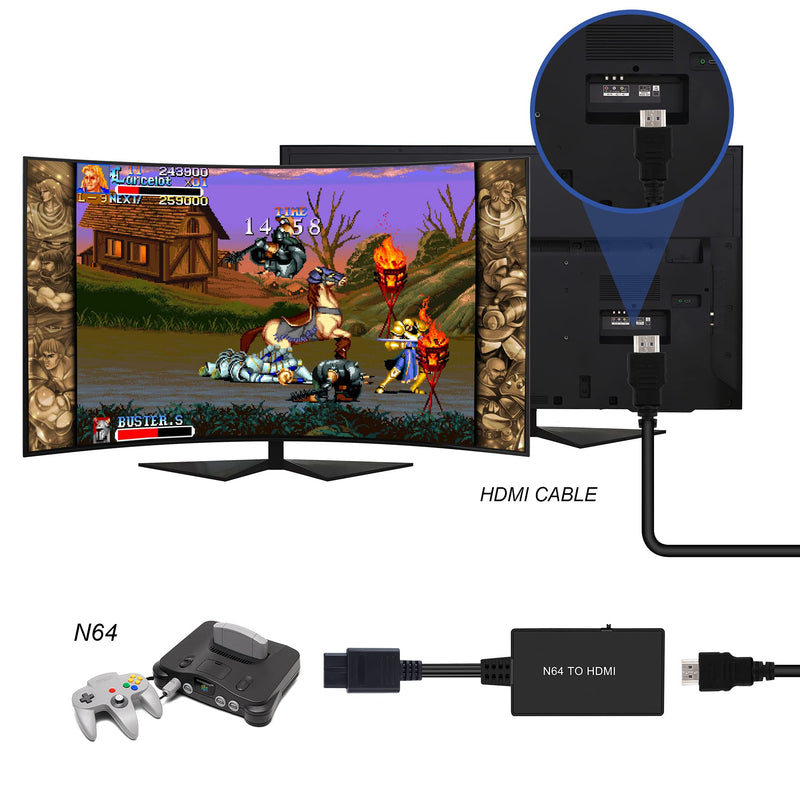 N64 to HDMI Converter Adapter, Converter for N64 /Gamecube/Super NES Game Video Signal to HDMI Signal, Displayed on 1080p HD TV/Moniter.