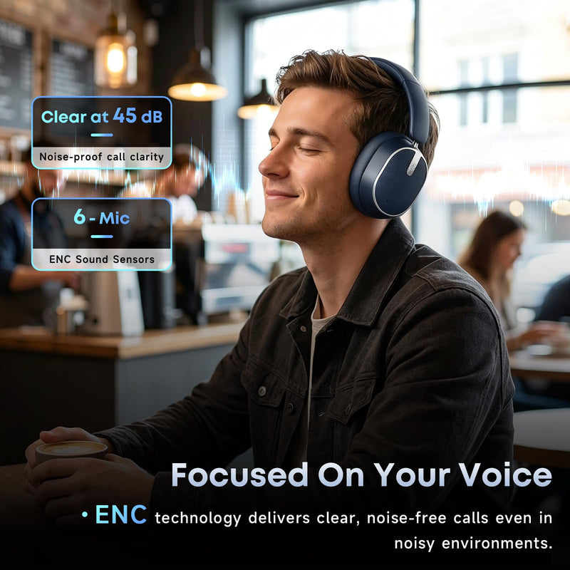 Hybrid Active Noise Cancelling Bluetooth Headphones Wireless Headphones | Over Ear, 120H Playtime, Hi-Res Audio, Deep Bass, Memory Foam Ear Cups for Home Office Travel Black，blue Blue