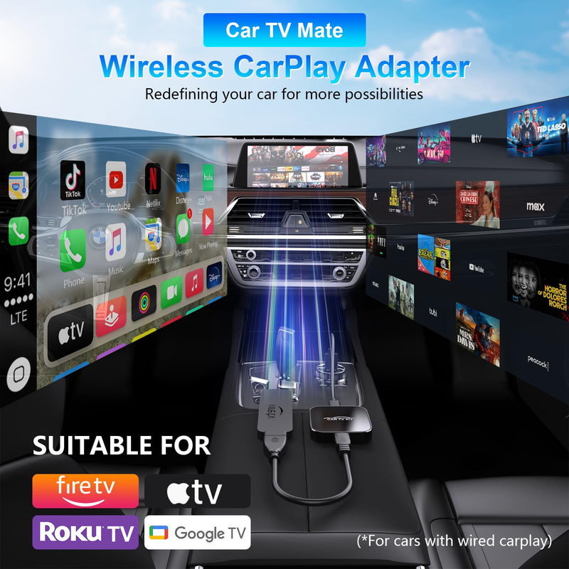 Car TV Mate Pro with Wireless CarPlay Adapter, 2025 New HDMI Multimedia Adapter for TV Stick Converter/Game Consoles/Set-Top Box/Screen Throwers, Magic Box Support Wired CarPlay Cars from 2016 Grey-Y3B