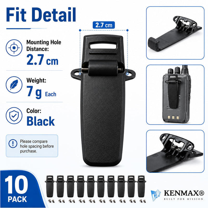 KENMAX® Back Belt Clip for Walkie Talkie TYT DP-290 MD-280 MD-380 DM-UVF10 Pack of 10