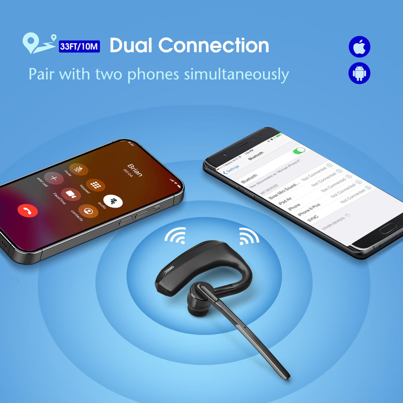 Bluetooth Single-Ear Headset w/Mic for Delivery Drivers,Truckers & PC Calls | Dual-Microphone Noise Cancellation, Ear Hook,aptX, 20H Talk Time,Wireless Hands-Free Earpiece for Cell Phone, Office &Driving