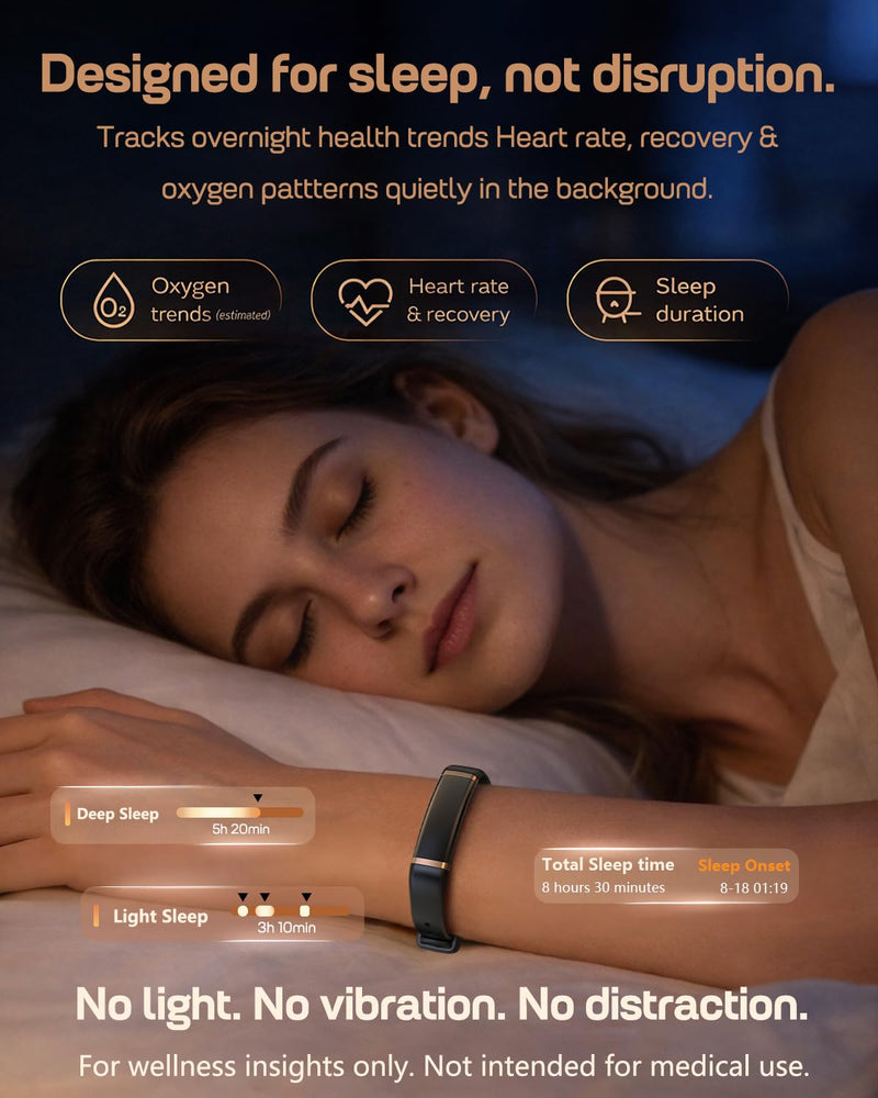 FITVII Screenless Fitness Tracker for Women Men, Health & Fitness Wearable | 24/7 Heart Rate, Blood Pressure and HRV Sleep Monitor, Subscription Free Activity Tracker for Android & iPhone Black