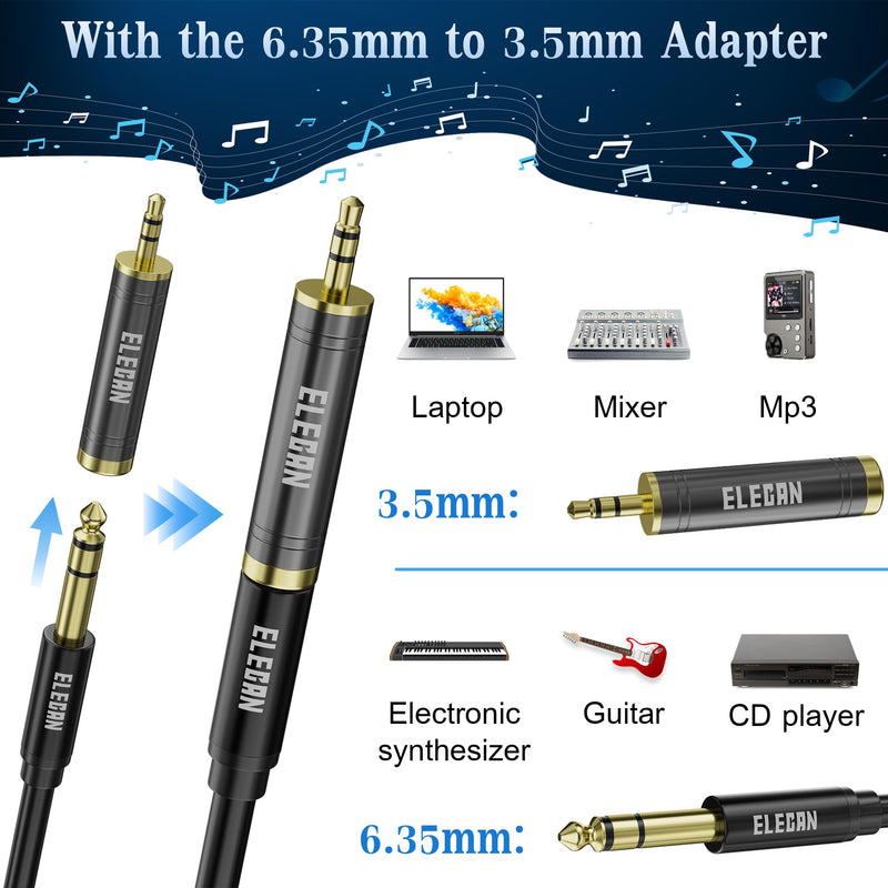Elecan 6.35mm (1/4 Inch) TRS to XLR Cable 50 Ft Male to Male-Balanced Shielded 3 Pin XLR to 1/4 Quarter inch Cord, Profesional/HiFi Stereo Guitar Cable with 6.35 mm to 3.5 mm Aadpter+Ties 50FT 6.35mm to XLR Male