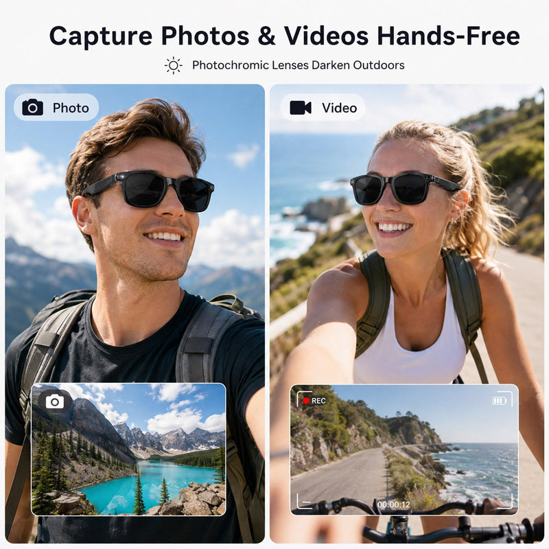 AI Smart Glasses with Camera,Photo Capture &4k Video Recording Glasses,Real-Time Translation, Open-Ear Audio, Object Recognition, Camera Sunglasses AI Assistantfor Vlogging, Travel, Business