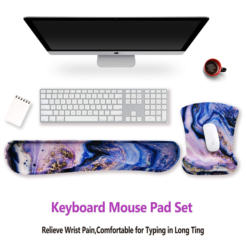 ArtSo Keyboard Wrist Rest and Mouse Pad with Wrist Support, Ergonomic Mouse Pad, Durable & Comfortable & Lightweight for Easy Typing Pain Relief, Memory Foam Keyboard Mousepad Set, Purple Marble
