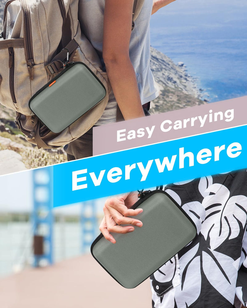 Large Hard Carrying Case - Universal Electronic Organizer Storage Case Bag - Gray-Green + Light-Blue