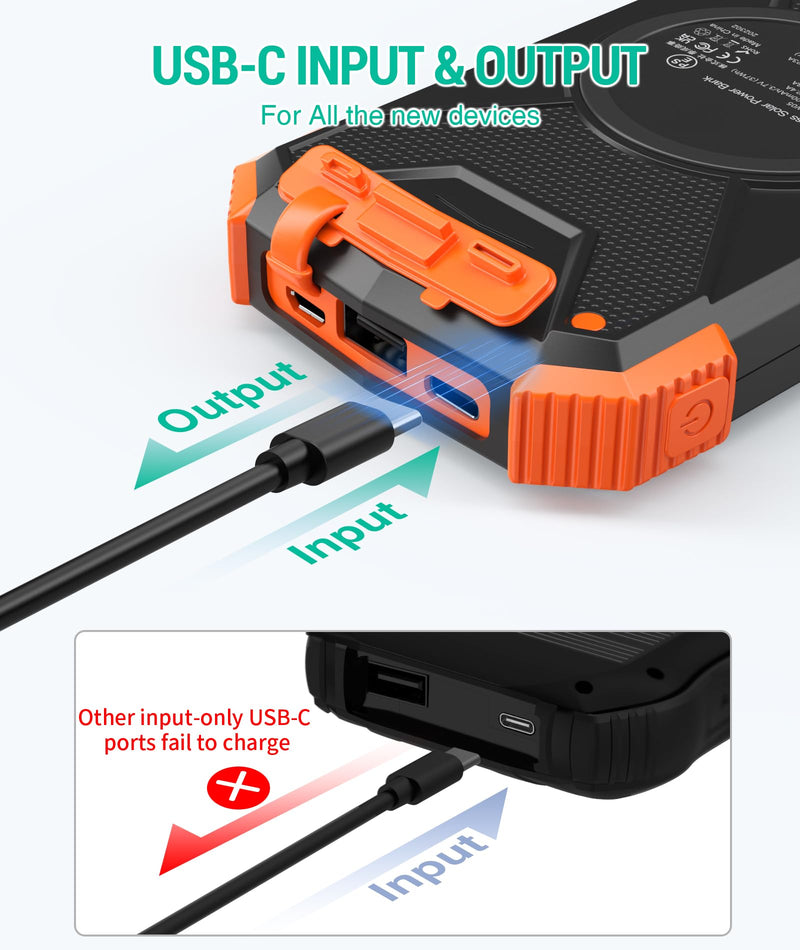 [AUSTRALIA] - BLAVOR Solar Power Bank 10,000mAh, Portable Wireless Charger, 20W Fast Charging External Battery Pack with USB C for Cell Phones, Solar Panel Charging with Dual Flashlight for Camping Orange 