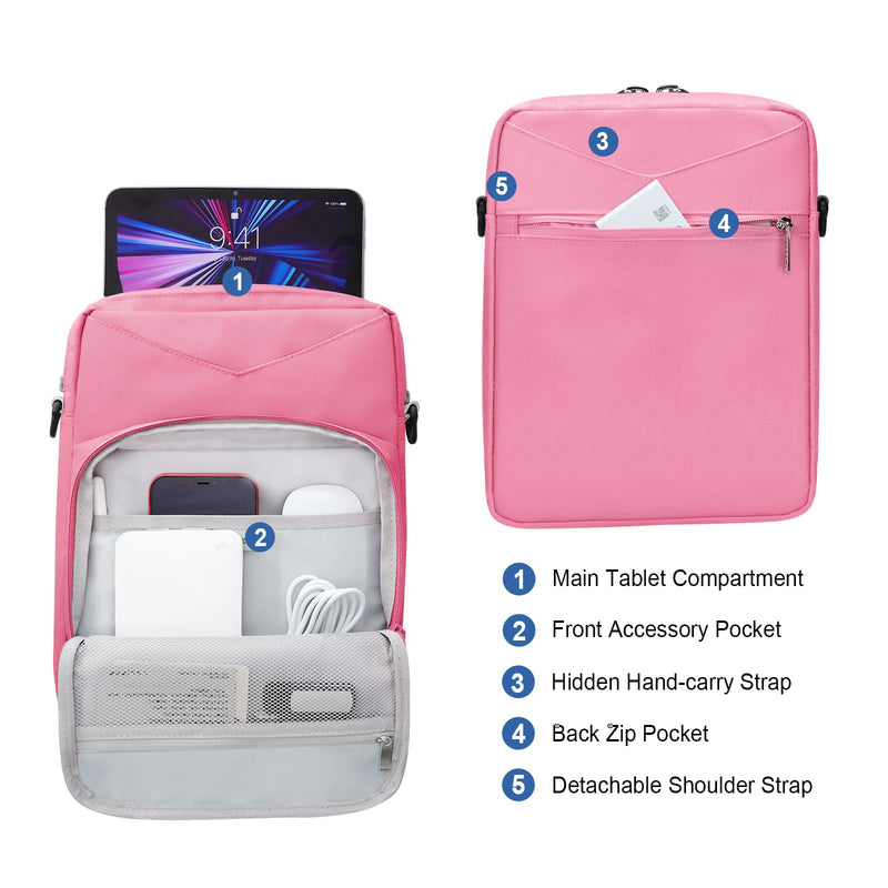 9-11 Inch Tablet Bags for Women, Padded Carrying Sleeve Case for iPad Pro 11 (2022-2018), iPad 10.9 (10th Gen), iPad Air (5/4th Gen), Galaxy Tab S9/S8 (Pink) Pink