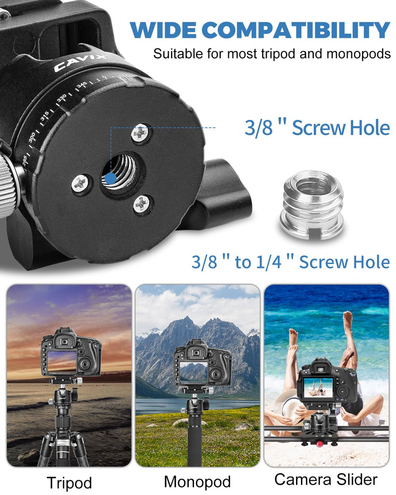 Low Profile Ball Head, CAVIX H-29S Camera Tripod Head Metal Ball Head with Arca Swiss Quick Release Plate Bubble Level Load Capacity 22 Lbs/10kg… Ball Dia. 29mm