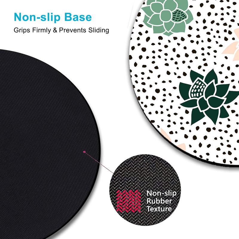 HUOCAIREN Polka Dot Print Mouse Pad, Succulents Hand Drawn Mouse Pads, Cute Round Mousepad for Laptop Computer Office, Desk Accessories, Gift for Her, 7.9 x 7.9 Inch - Pink/Green