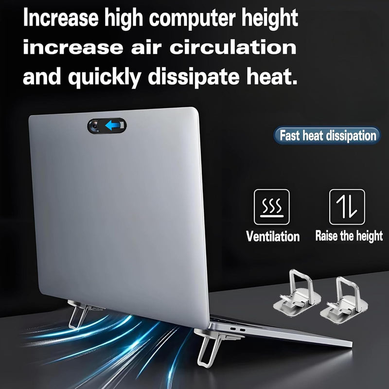 Adjustable Laptop Stand Foldable Portable Heat Sink Design Raised Base Angle Elevation Compact for Office Travel Home Desk, Silvery