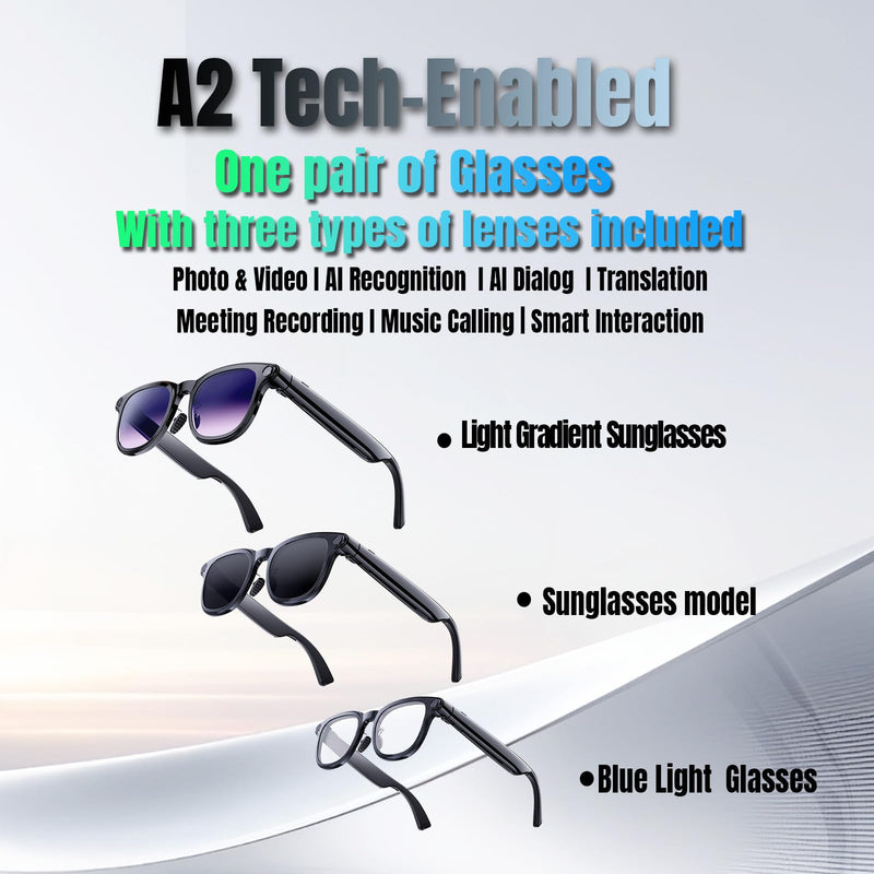 AI Smart Glasses with Camera, 8MP Camera 1080P HD Video Recording & Photos | Real-Time Translation, Voice Assistant, Open Earbuds for Vlogging, Travel, Business (3 Lenses)