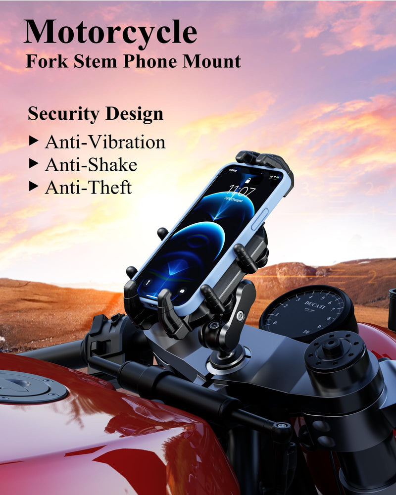 BRCOVAN Anti-Theft Motorcycle Fork Stem Phone Mount with Vibration Dampener | with High-Speed Secure Lock, Heavy Duty Phone Holder, Adjustable Size, Big Phone Friendly, Fit for 5.4 - 7.2'' Cellphone
