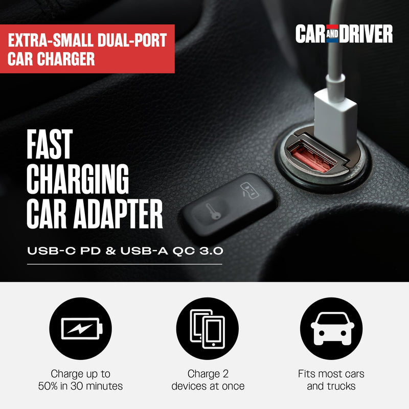 30W Dual-Port Cigarette Lighter USB Charger for iPhone & Samsung, USB-C & A | Super Fast Car Charging, Overheat Protection for iPhone 17 & Older, Galaxy S25 & Older, Android, iPad, Airpods, Swivel Design