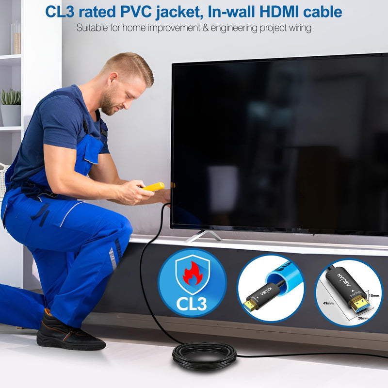 8K HDMI Cable 75 ft, Fiber Optic HDMI 2.1 Cable 48Gbps Support 8K@60Hz 4K@120Hz Ultra High Speed for Dynamic HDR/eARC/HDCP 2.3 for RTX3090 Xbox PS5 LG C9 CX Slim in-Wall Rated CL3 HDMI 2.1 Fiber 8K 75ft