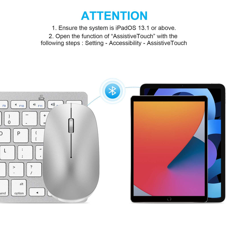 Wireless Keyboard and Mouse for iPad (iPadOS 13 and Above), SPARIN Bluetooth Keyboard and Mouse Compatible with iPad Pro 12.9 / 11 / iPad 10.2 (9th 8th Gen) / iPad Air 4 / iPad Mini, Silver White