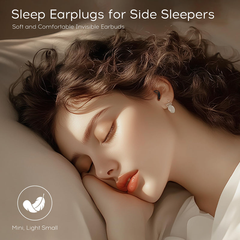 Sleep Earbuds Bluetooth, Silicone Sleep Earbuds for Side Sleepers | Noise Blocking Sleeping Headphones, Hidden Earbuds with LED Display for Small Ears, Sleep & Relax（Black） Black