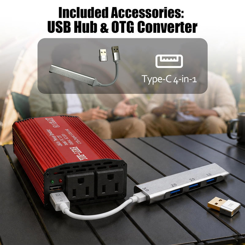 400W Power Inverter, 12V to 110V Car Inverter with 2 AC Outlets & Dual 6.2A USB Ports for Laptop, Air Compressor & Fast Charging