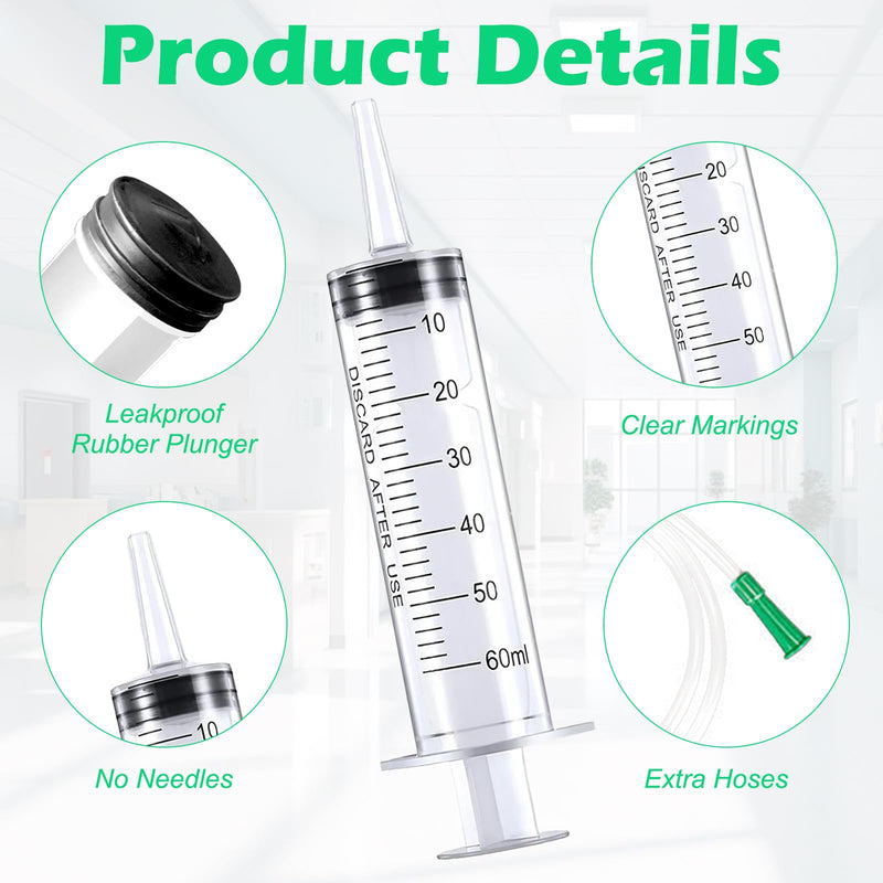 Pack of 4 Syringe Without Needle, 60 ml Large Colostrum Syringe, Sterile Liquid Dispensing Syringe, Graduated Plastic Syringe, Industrial Refill Syringe with 1 m Hose Caps for Liquid, Oil Suction