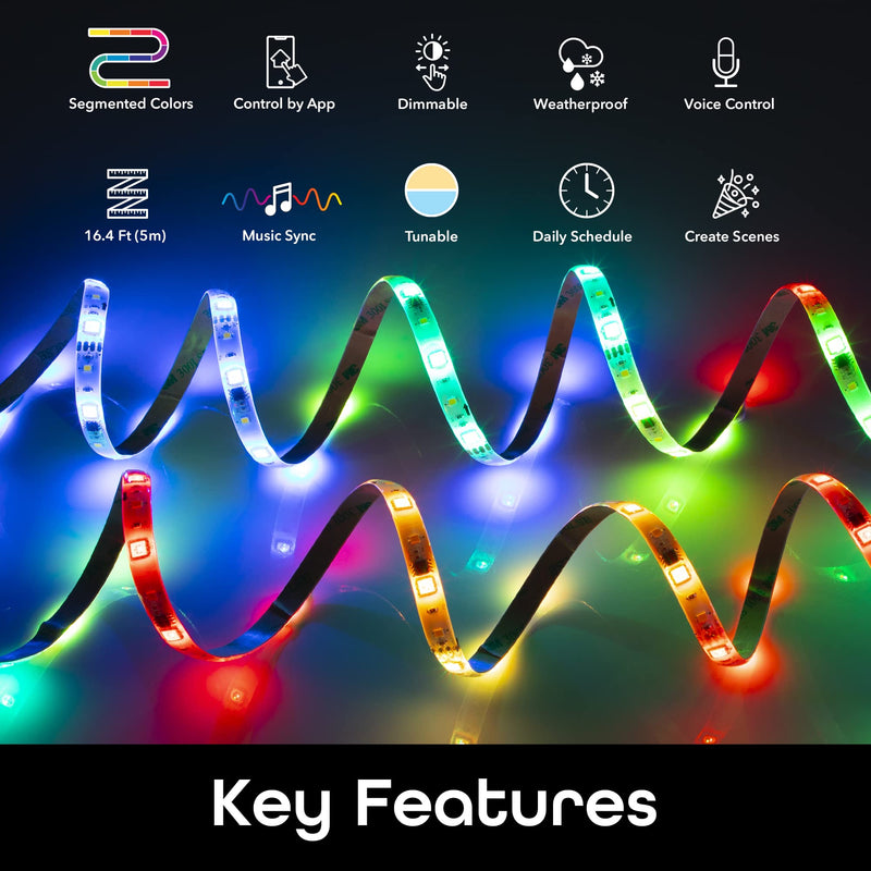 [AUSTRALIA] - Geeni Prisma Symphony Smart LED Strip Lights, RGBIC Neon Color Changing WiFi Lights with App Remote Control and Music Sync, Compatible with Alexa and Google Home, 16.4 ft 