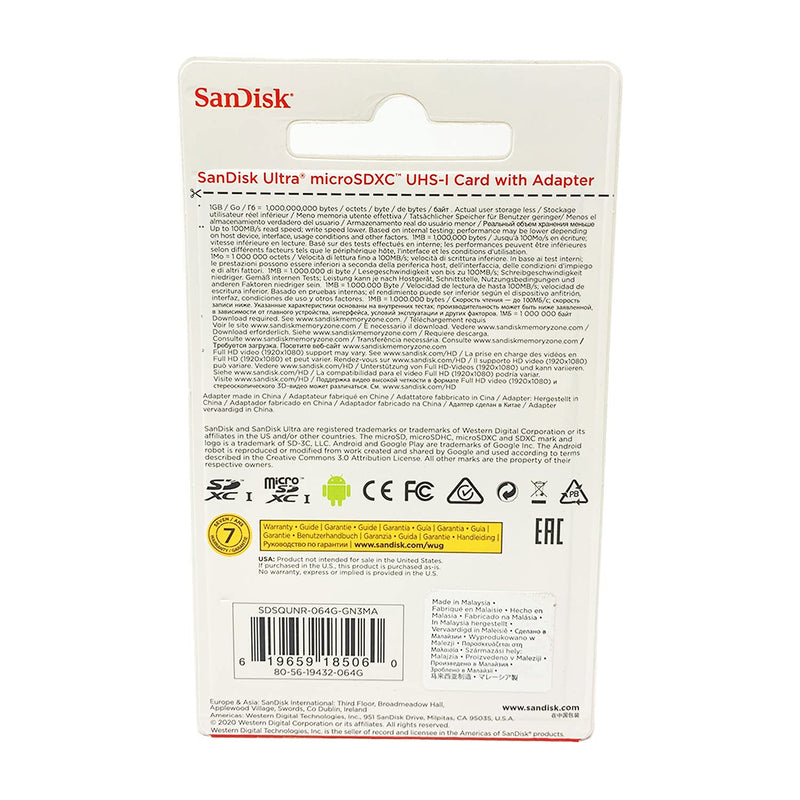 SanDisk SDSQUNC064GAULM Ultra 64GB microSDXC UHS-I Card with Adapter (Pack of 2)