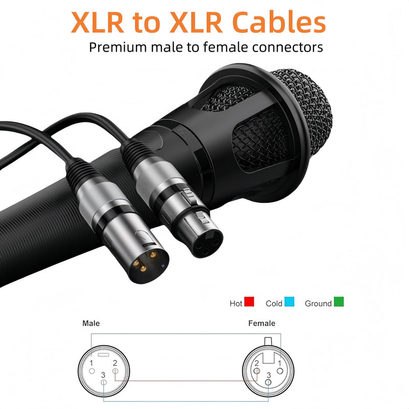 XLR Cables 3ft 6 Pack, XLR Male to Female Microphone Cable with Gold-Plated 3-Pin, Balanced Shielded Short Mic Cord for Mic Mixer, Recording Studio, Podcast 3 feet-6pack