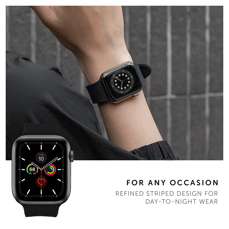 Native Union Curve Strap for Apple Watch – Water-Resistant Sleek Textured Silicone Strap – Embedded Stainless Steel Hardware – All-Day Versatility for all iwatch series Black L (44/45/46/49mm)