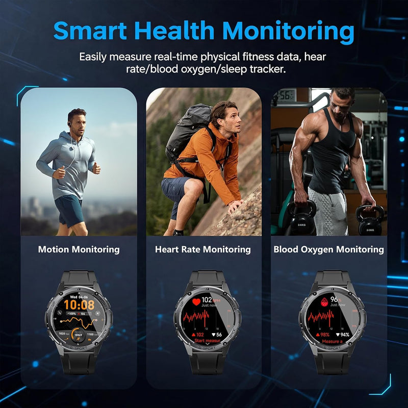 GPS Military Smart Watches for Men - Military Grade, 6-Satellite Positioning, 800mAh 30-Day Battery, 5ATM Waterproof Rugged Fitness Watch for Outdoor Tactical Use 1.43" AMOLED Rugged Fitness Watch