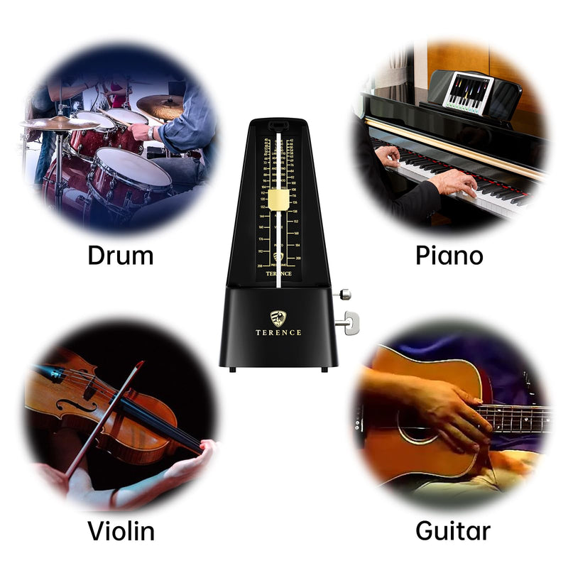 TERENCE Mechanical Metronome for Piano Guitar Violin Bass Drum and Other Musical Instruments Loud Sound and High Precision Track Beat and Tempo, Portable Metronome Gift Teaching for Beginners (Black) Black